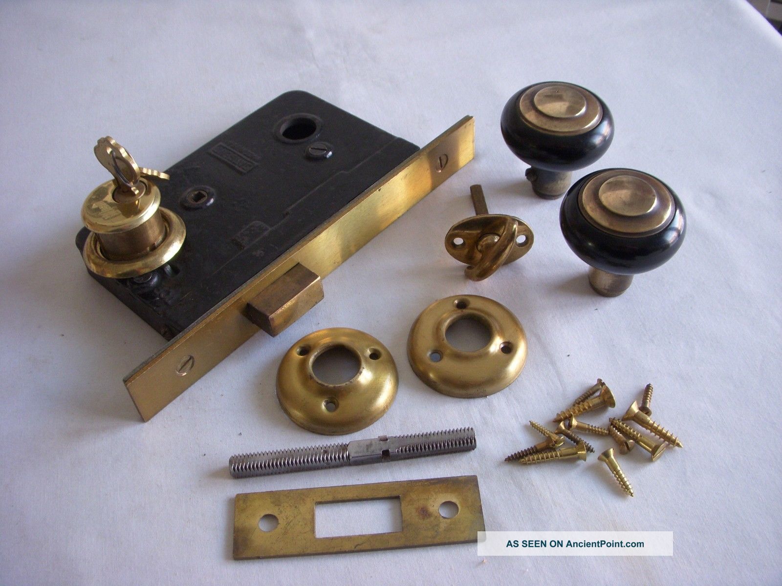 Vintage Nos Sargent Brass Mortise Lockset Keyed Dead Bolt Complete