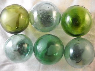 6 Vintage Japanese Different Colored Glass Floats Alaska Beach Combed photo