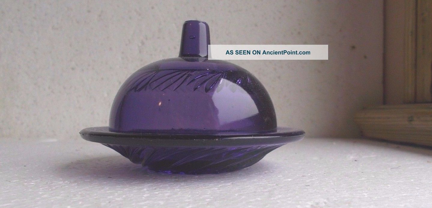Antique Amethyst Pressed Pattern Glass Miniature Child ' S Toy Covered Butter Dish Other Antique Glass photo