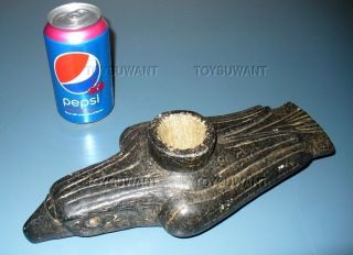 Stone Pipe Bird Effigy Craft Reproduction Huge Black Crow Raven Ceremonial 12in photo