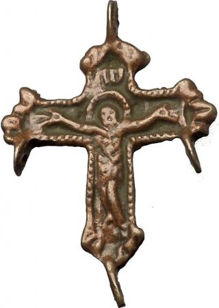 Bronze Ancient Christian Byzantine Cross Artifact Circa 1200 - 1300ad I54173 photo