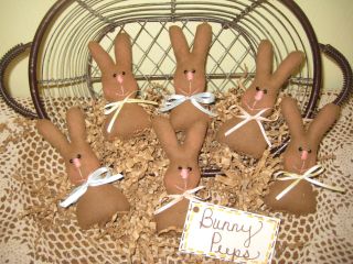 Primitive Handmade Fabric Easter Chocolate Rabbit Peep Ornies Bowl Fillers Decor photo