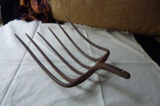 Farm Pitch Fork Head 6 Tine Early Wrought Iron Garden Manure Fork Farm Tool photo