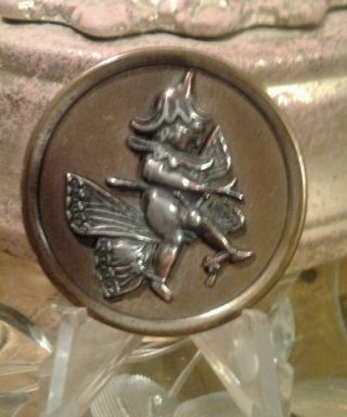 Large Antique Metal Picture Button Tom Thumb Riding A Butterfly photo