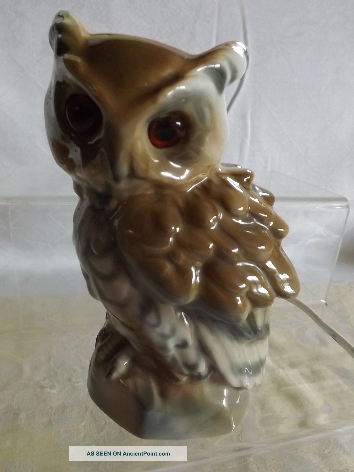 Vintage Pottery Owl Lamp Fwo Rewired & Bulb Uk P & P 20th Century photo