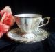 Vtg Shabby Chic Inarco Japan Footed Cup & Saucer.  Yellow,  Pearlescent,  Gold Trim Cups & Saucers photo 4