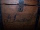 Early Antique Primitive Wooden Travel Trunk.  Painted Name,  Square Nails Dovetail Unknown photo 1