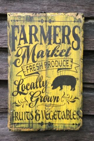 Hand Made Farmers Market Sign Primitive Rustic Country Home Decor photo