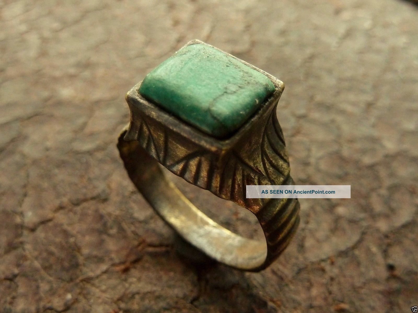 Medieval Bronze Polished Ring With Turquouse Insert (607) Other Antiquities photo