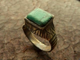 Medieval Bronze Polished Ring With Turquouse Insert (607) photo