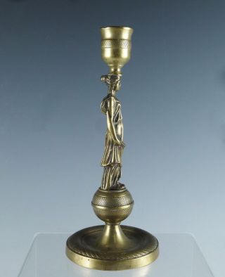 Elegant Antique 19th Century Draped Classical Maiden Brass Candle Holder photo