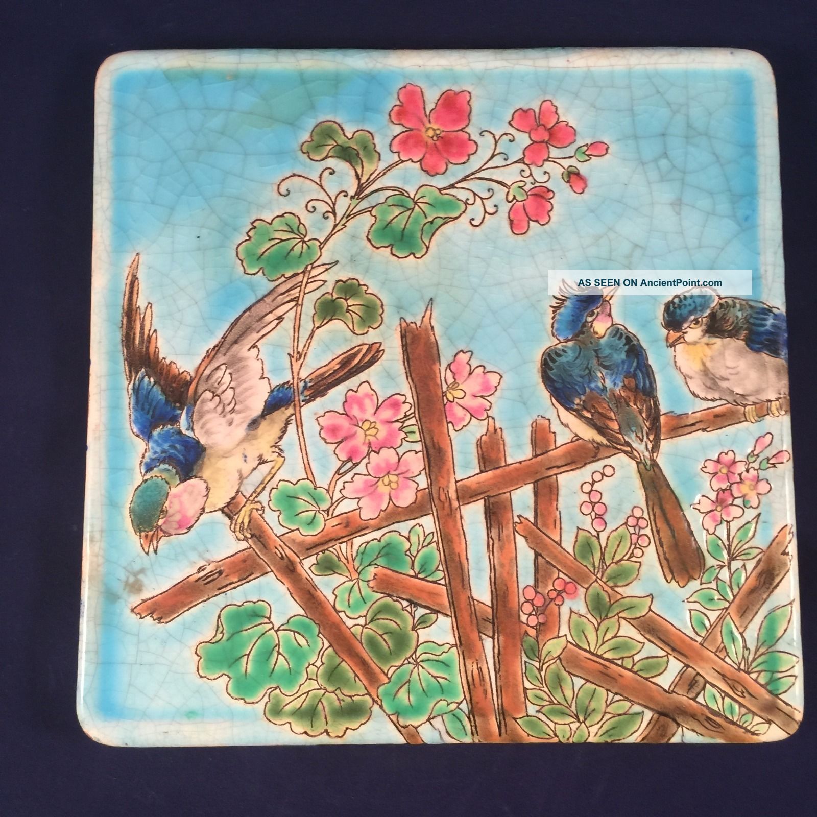 Arts And Crafts Longwy French Trivet Tile Birds Tiles photo