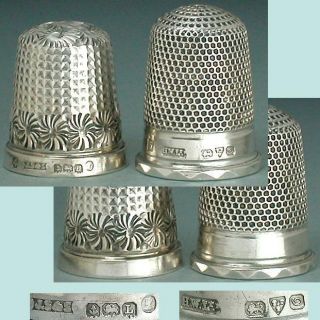 2 Vintage English Sterling Silver Thimbles Hallmarked 1935 & 1914 photo