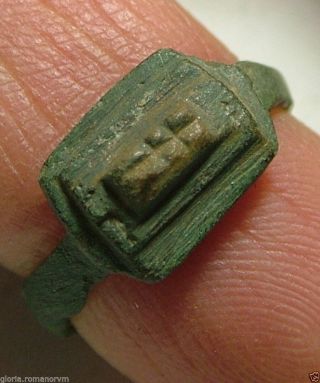 Rare Ancient Roman Ring Artifact Intact Brown Patina Size 6 Us photo