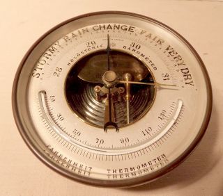 C1920 Paul Naudet (pnhb) French Holosteric Wall Barometer W/ Curved Thermometer photo