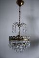 Mini Vintage - - Antique French Basket Style Brass & Crystals Chandelier Lamp Chandeliers, Fixtures, Sconces photo 1