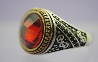 Antique Post Medieval Decorated Silver Ring With Faceted Glass Insert. photo