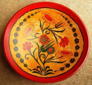 Antique 19th C Pa Wooden Turned Dough Bowl Hand Painted Decorated Folk Art photo