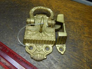 Victorian Brass Icebox Latch With Keeper And Key,  Antique,  Vintage,  Hardware photo