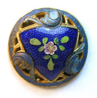 Antique French Enamel Button Pierced W/ Hand Painted Rose Over Foil Design photo