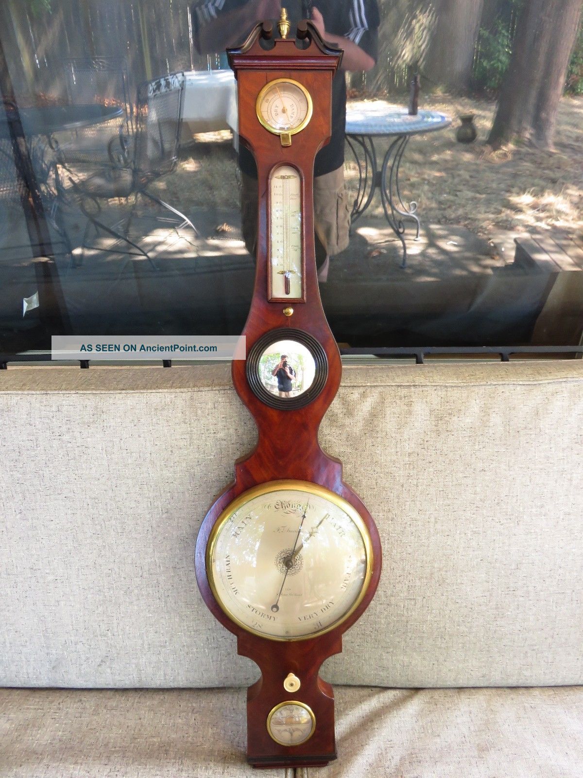 Rare Signed Francis Amadio Barometer Banjo Weather Station; Mid 1800s; Victorian Barometers photo