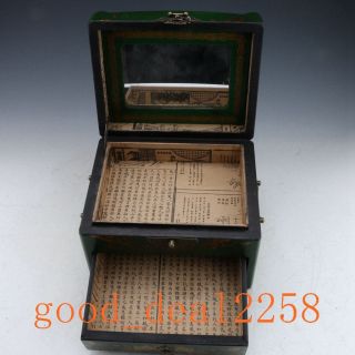 Oriental Vintage Hardwood Hand - Painting Magpie Green Box & Mirror photo