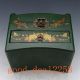 Oriental Vintage Hardwood Hand - Painting Magpie Green Box & Mirror Boxes photo 6