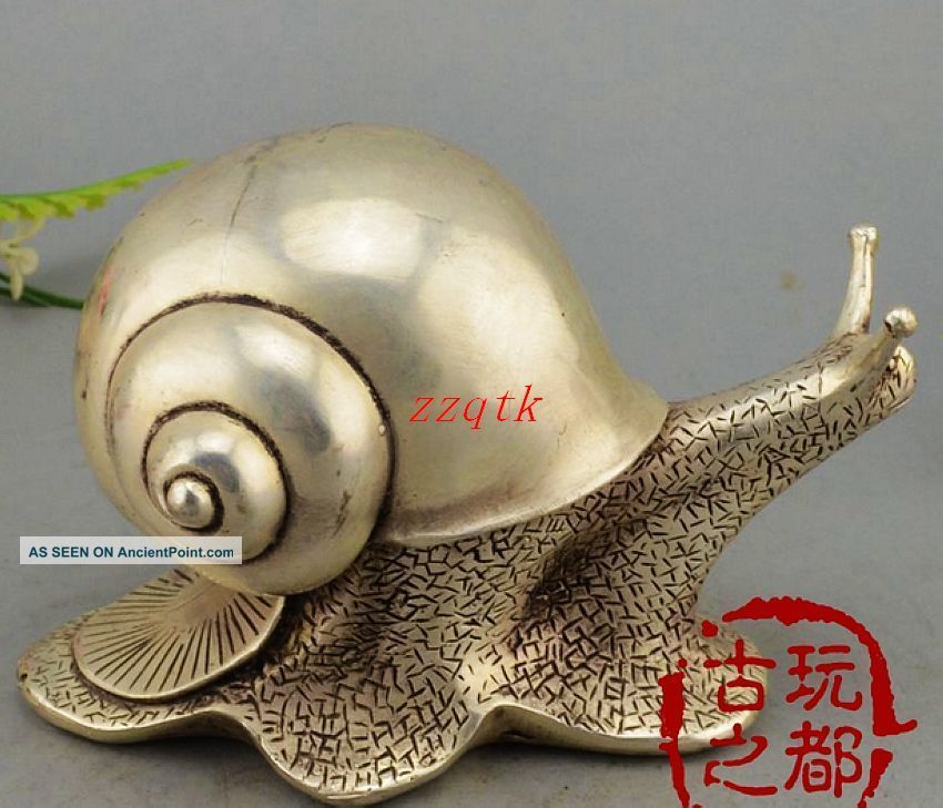 Chinese Silver Copper Carved Lifelike Snail Statue Other Antique Chinese Statues photo