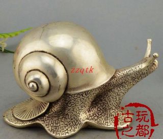 Chinese Silver Copper Carved Lifelike Snail Statue photo