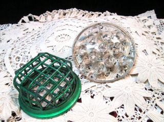 Antique Dazey Flower Frog Green Metal Wire Basket Vtg Glass Floral Arrangement photo