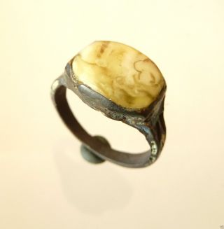 Medieval Bronze Ring With Amber Insert (629) photo
