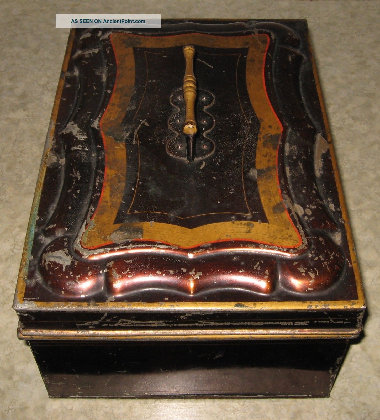 19th Century Victorian Toleware Painted Tin Document Box 13 - 1/4 " Wide