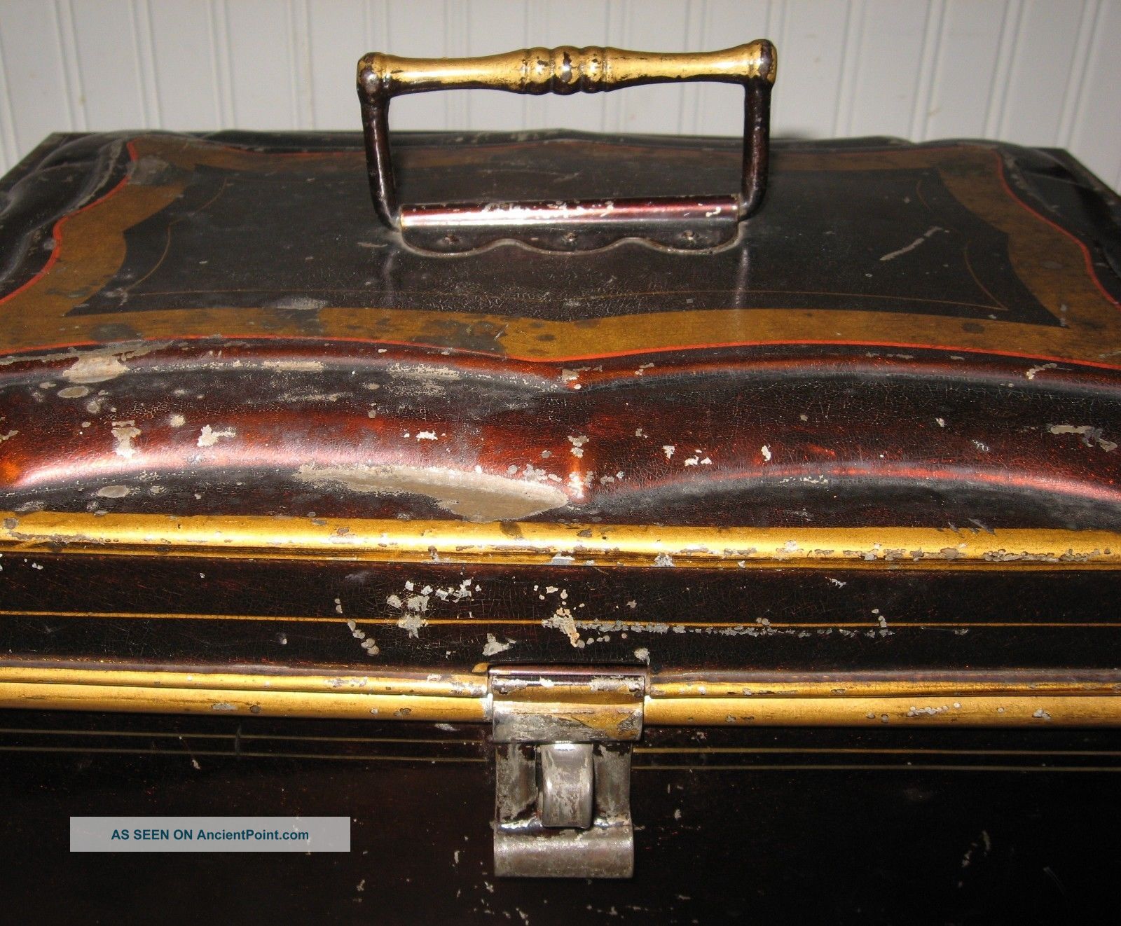 19th Century Victorian Toleware Painted Tin Document Box 13 - 1/4 " Wide