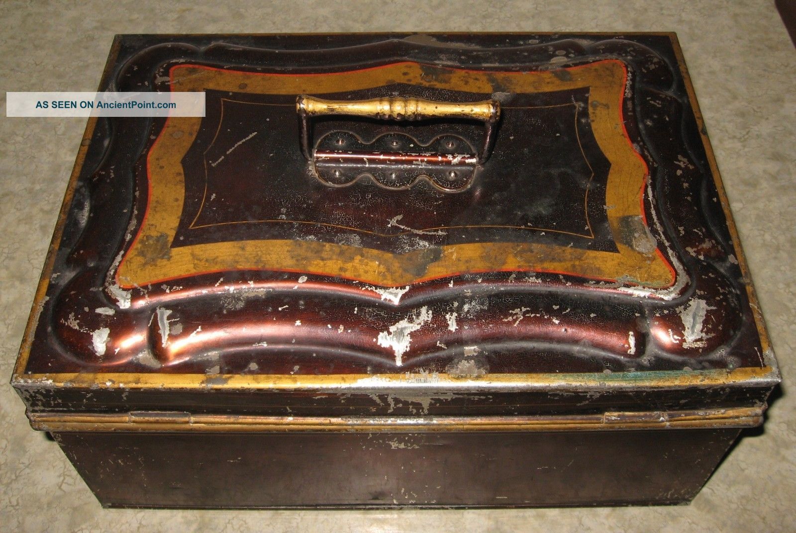 19th Century Victorian Toleware Painted Tin Document Box 13 - 1/4 " Wide
