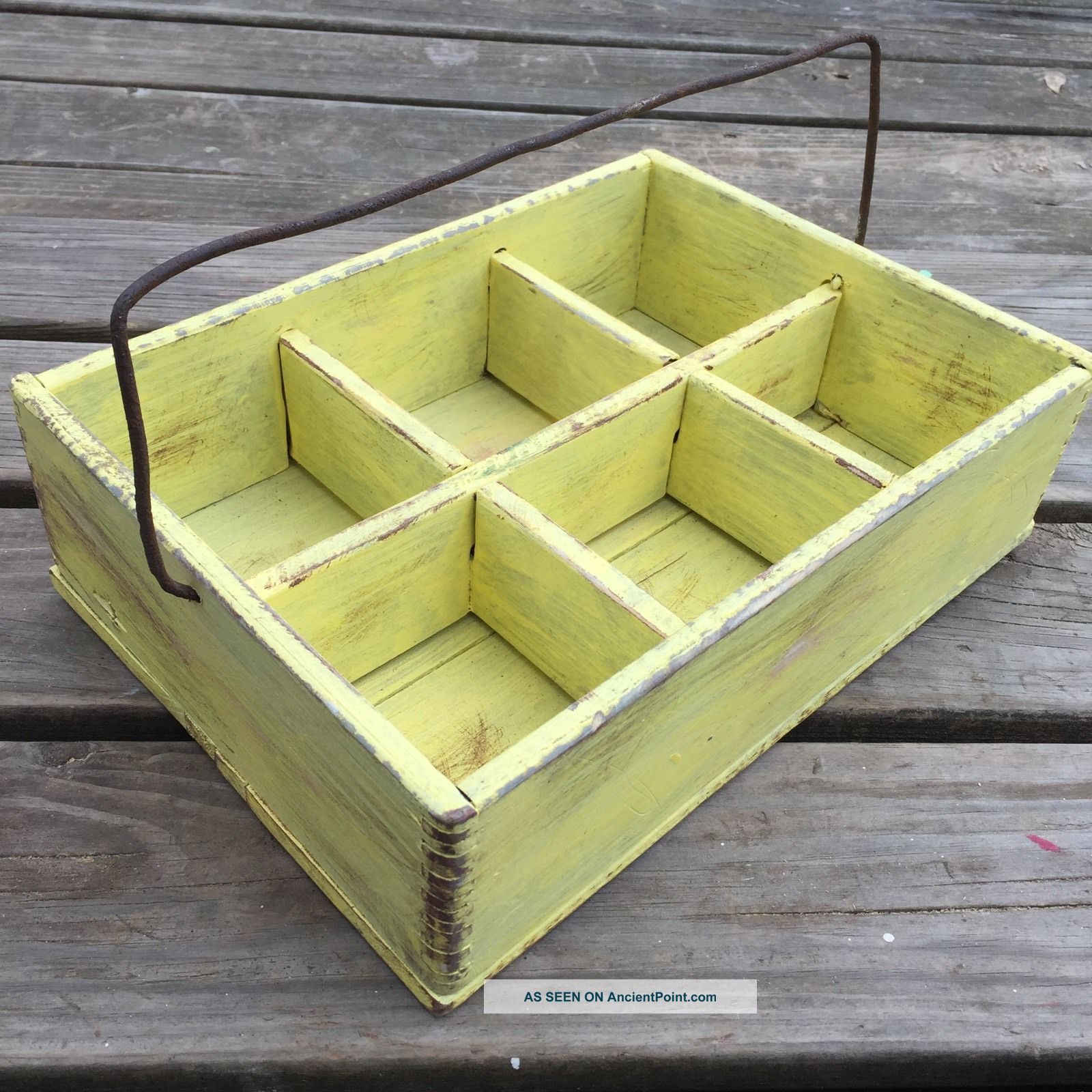 Antique Vtg Barn Carpenter Wood Tool Box Chest Carrier Primitive Yellow Dovetail Primitives photo