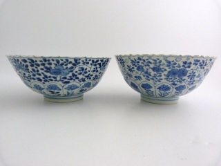 Chinese Blue And White,  Lotus Flower Moulded,  Porcelain Bowls,  Kangxi photo