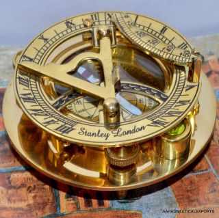 Round Sundial Compass Vintage Brass Sundial Antique Sundail Replica Gift photo