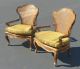 Pair Vintage French Provincial Cane Accent Arm Chairs Gold Silk Cushions Unique Post-1950 photo 2