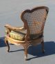 Pair Vintage French Provincial Cane Accent Arm Chairs Gold Silk Cushions Unique Post-1950 photo 3