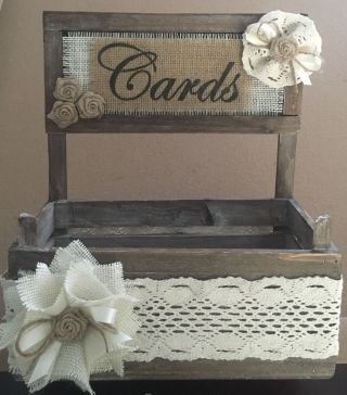Barn Wood Box Gift Card Holder Burlap Lace Flowers Rustic Country Wedding Baby photo