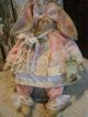 Primitive Easter Bunny Chenille Lace Rhinestone Button Folk Art Rabbit Doll Primitives photo 1