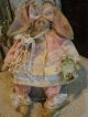 Primitive Easter Bunny Chenille Lace Rhinestone Button Folk Art Rabbit Doll Primitives photo 4