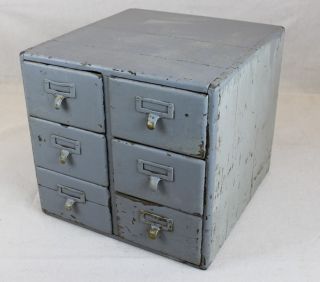 Antique Painted Oak 6 Drawer Card File Dovetailed Box Chest 13 X 13 - 1/2 X 14 - 1/2 photo