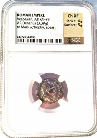 Roman Empire: Vespasian,  Ad 305 - 311 (3.  39g) Ngc Choice Xf 4/5 Silver Denarius photo