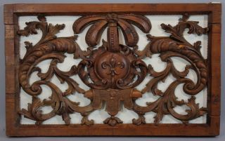 Antique 19thc Carved Wood Fleur De Lis Architectural Fragment Panel,  Nr photo