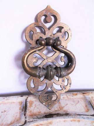 Vintage Heavy Solid Brass Drawer/door Pull Patina 7  Tall X 3  Wide photo