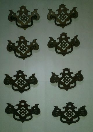 Antique Drawer Pulls With Screws.  Stamped Batwing photo
