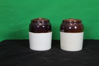 Antique Miniature Crocks With Lids Brown White Storage Display Collectible photo
