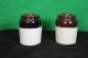 Antique Miniature Crocks With Lids Brown White Storage Display Collectible Crocks photo 2