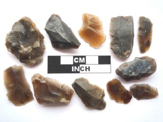 11 X British Neolithic / Mesolithic Flint Tools / Scrapers,  Kent - 4000bc (0020) photo